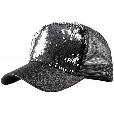 Baseball Caps Reversible Sequin-Hat Baseball for Women Mesh Trucker Hat - Sequin Black - CT18SXHGHEX $9.77