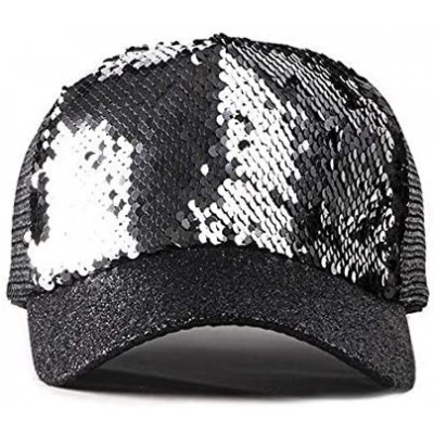 Baseball Caps Reversible Sequin-Hat Baseball for Women Mesh Trucker Hat - Sequin Black - CT18SXHGHEX $9.77