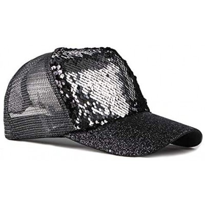 Baseball Caps Reversible Sequin-Hat Baseball for Women Mesh Trucker Hat - Sequin Black - CT18SXHGHEX $9.77