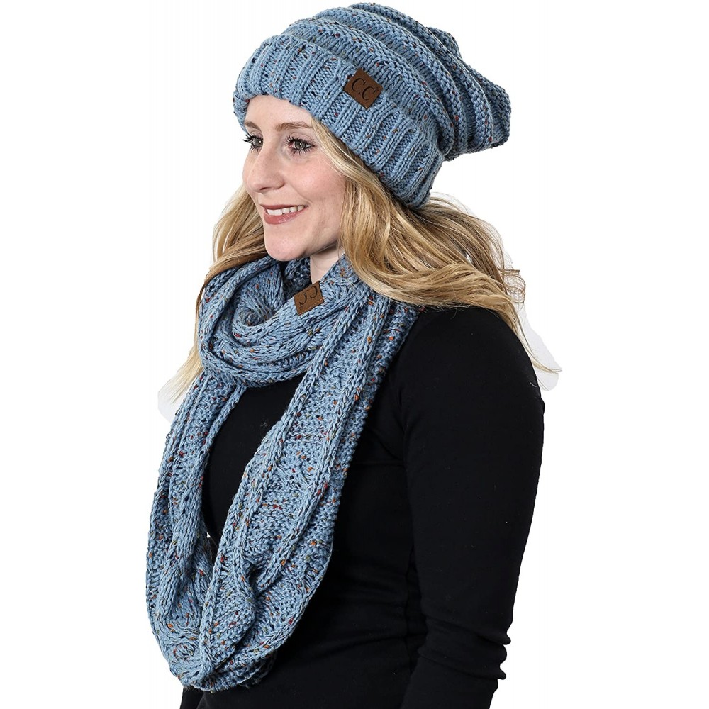 Skullies & Beanies Oversized Slouchy Beanie Bundled with Matching Infinity Scarf - A Confetti Denim Design - CG180D6TESA $20.19