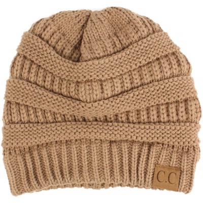 Skullies & Beanies Fleeced Fuzzy Lined Unisex Chunky Thick Warm Stretchy Beanie Hat Cap - Solid Taupe - C818AAK5GMG $12.77