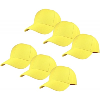 Baseball Caps Plain Blank Baseball Caps Adjustable Back Strap Wholesale Lot 6 Pack - Yellow - C318U9QU9SS $15.56