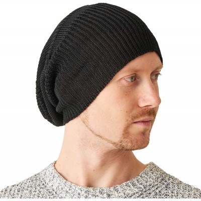 Skullies & Beanies Silk Slouchy Beanie Womens - Mens Slouch Hat Summer Chemo Cap Silk Knit - Black - C218L7C08EC $49.31