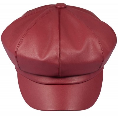 Newsboy Caps Women Newsboy Hats- Visor Beret Cabbie Hat 8 Panel Ivy Cap PU Leather - Red - CL18KNH7QKN $18.42