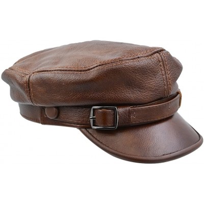 Newsboy Caps Unisex Genuine Leather Greek Fisherman Sailor Fiddler Driver Hat Flat Cap - Brown - C818G2T5M0S $27.05