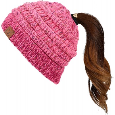 Skullies & Beanies Ribbed Confetti Knit Beanie Tail Hat for Adult Bundle Hair Tie (MB-33) - Bubblegumpink Ombre - CU18SH905K7...