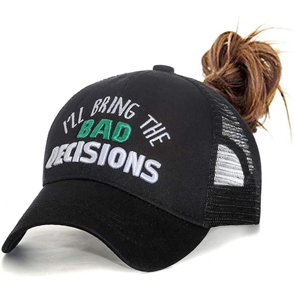 Baseball Caps Womens High Ponytail Hats-Cotton Baseball Caps with Embroidered Funny Sayings - Decisions-black - CU18T0WWN5G $...