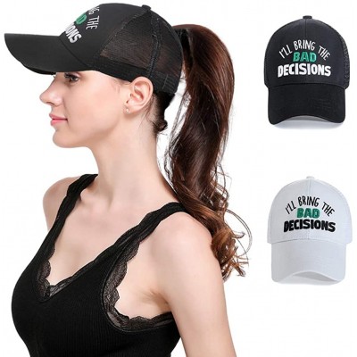 Baseball Caps Womens High Ponytail Hats-Cotton Baseball Caps with Embroidered Funny Sayings - Decisions-black - CU18T0WWN5G $...