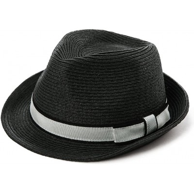 Fedoras Fedora Straw Fashion Sun Hat Packable Summer Panama Beach Hat Men Women 56-62CM - 89600_black - CS18CQSL3WS $23.06