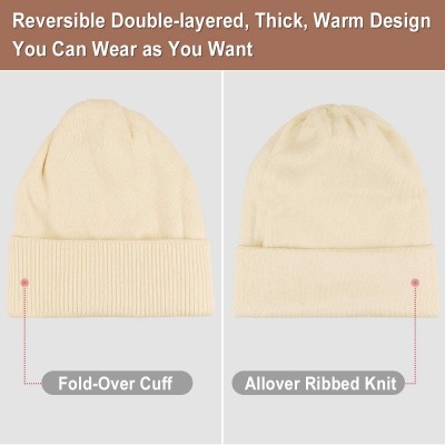 Skullies & Beanies Winter Beanie Hat Unisex Knit Thick Beanie Slouchy Skull Hat for Women Men Windproof Beanie Ski Cap - Beig...