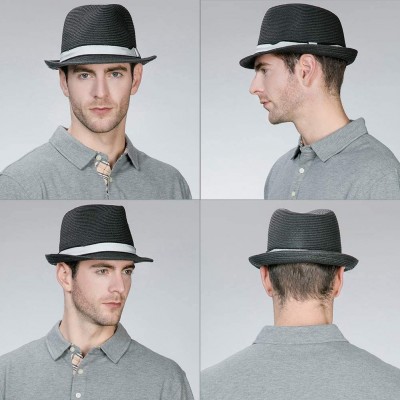 Fedoras Fedora Straw Fashion Sun Hat Packable Summer Panama Beach Hat Men Women 56-62CM - 89600_black - CS18CQSL3WS $23.06