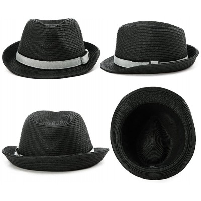 Fedoras Fedora Straw Fashion Sun Hat Packable Summer Panama Beach Hat Men Women 56-62CM - 89600_black - CS18CQSL3WS $23.06