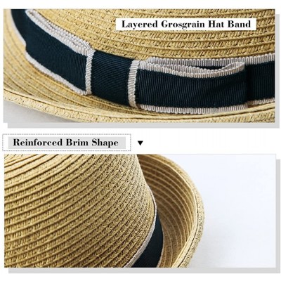 Fedoras Fedora Straw Fashion Sun Hat Packable Summer Panama Beach Hat Men Women 56-62CM - 89600_black - CS18CQSL3WS $23.06