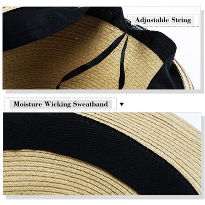Fedoras Fedora Straw Fashion Sun Hat Packable Summer Panama Beach Hat Men Women 56-62CM - 89600_black - CS18CQSL3WS $23.06