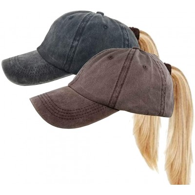 Baseball Caps Ponytail Baseball Hat Distressed Retro Washed Cotton Twill - Black+coffee - CN18NK60Y2M $15.23