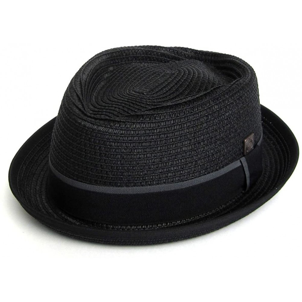 Fedoras Mens Summer Pork Pie Straw Hat - Black - CO12ESTMR65 $45.37