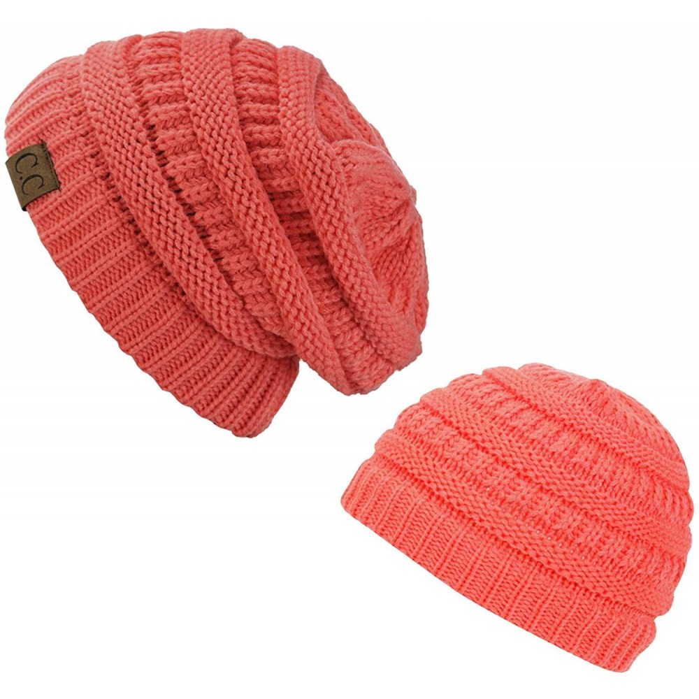 Skullies & Beanies Mommy/Daughter Soft Beanie Combo - Coral - CN18HZ3R2I6 $15.44