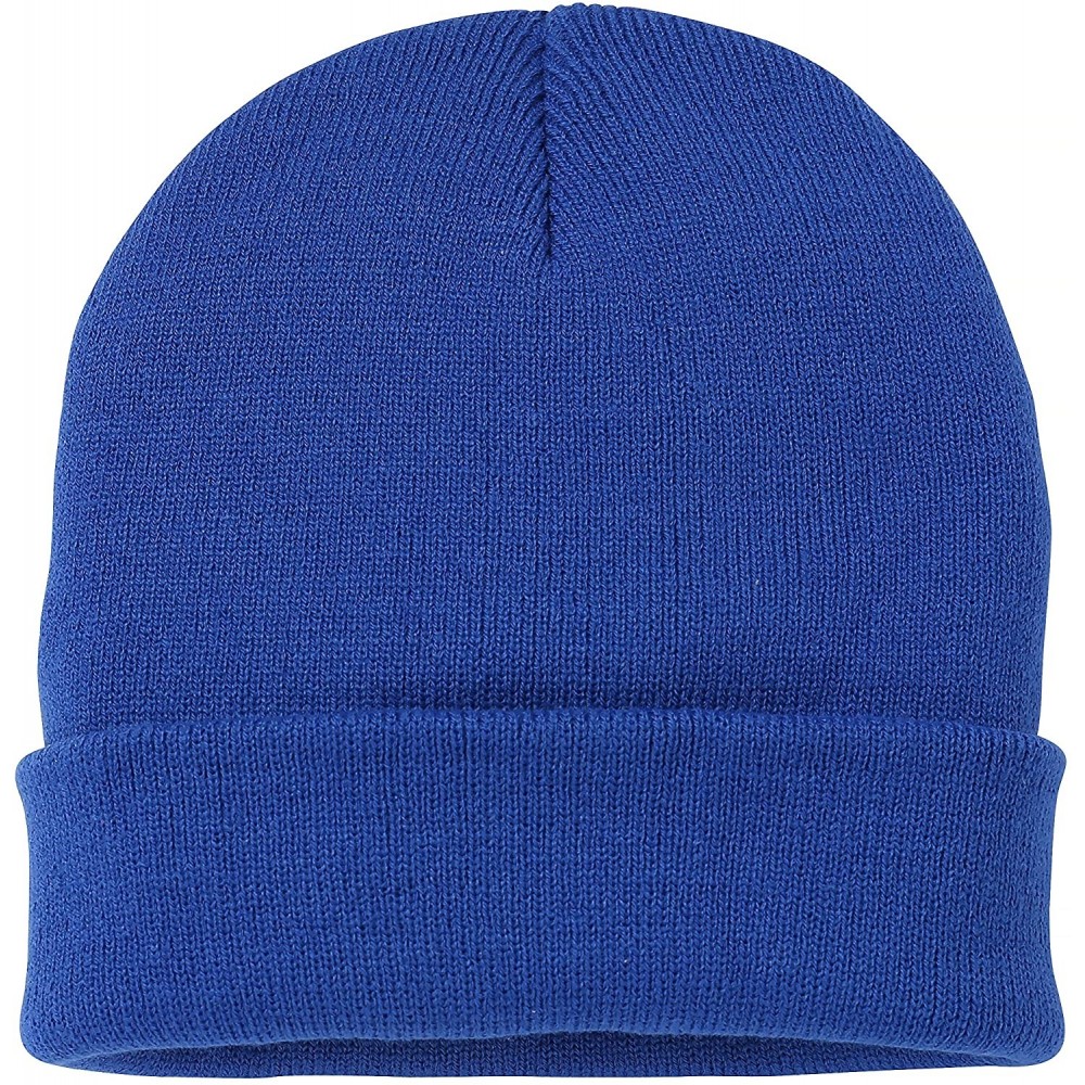 Skullies & Beanies Soft-Knit Turn Up Beanie Hat - Slouchy Beanie Hat - Royal - CX12NUVK317 $9.71