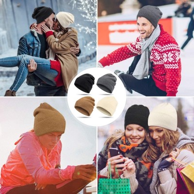 Skullies & Beanies Winter Beanie Hat Unisex Knit Thick Beanie Slouchy Skull Hat for Women Men Windproof Beanie Ski Cap - Beig...