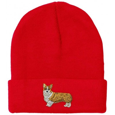 Skullies & Beanies Custom Beanie for Men & Women Pembroke Welsh Corgi Dog B Embroidery Acrylic - Red - CV18ZS2G4MM $11.50