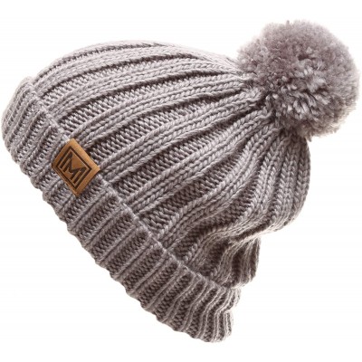 Skullies & Beanies Women's Oversized Chunky Soft Warm Rib Knit Pom Pom Beanie Hat with Sherpa Lined - Light Grey - CC18IGSU8Z...