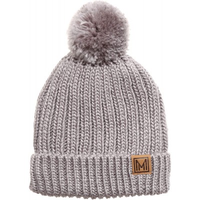Skullies & Beanies Women's Oversized Chunky Soft Warm Rib Knit Pom Pom Beanie Hat with Sherpa Lined - Light Grey - CC18IGSU8Z...