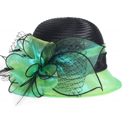 Sun Hats Cloche Oaks Church Dress Bowler Derby Wedding Hat Party S015 - Satin-green - CR17X0OM93H $28.04