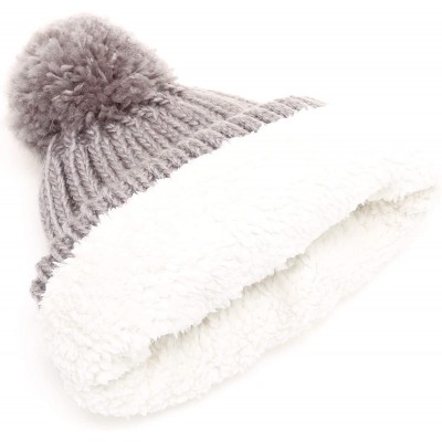 Skullies & Beanies Women's Oversized Chunky Soft Warm Rib Knit Pom Pom Beanie Hat with Sherpa Lined - Light Grey - CC18IGSU8Z...