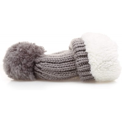 Skullies & Beanies Women's Oversized Chunky Soft Warm Rib Knit Pom Pom Beanie Hat with Sherpa Lined - Light Grey - CC18IGSU8Z...