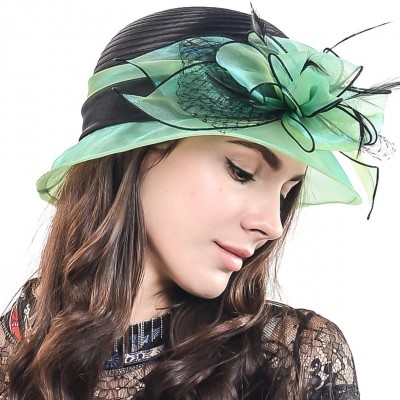 Sun Hats Cloche Oaks Church Dress Bowler Derby Wedding Hat Party S015 - Satin-green - CR17X0OM93H $28.04