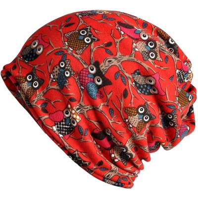Skullies & Beanies Women's Multifunction Hat owl Skull Cap Scarf - Red Plus Cashmere - CQ1889UGHD4 $16.26