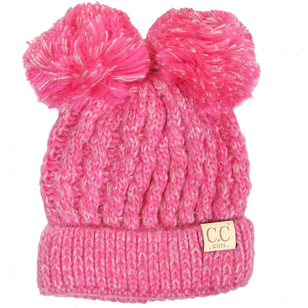 Skullies & Beanies Children Kid Toddler Girl Boy Colorful Knit Beanie with Knit Double Pom Pom - Bubblegum - CK186AZO9DU $19.17