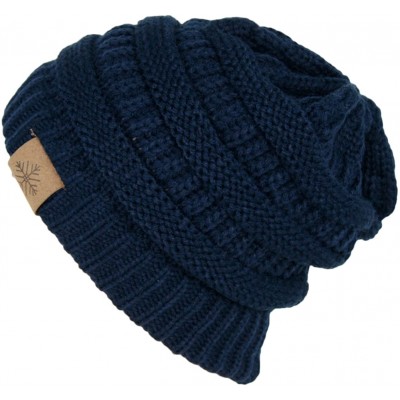 Skullies & Beanies Winter Warm Thick Cable Knit Slouchy Skull Beanie Cap Hat - Navy Blue - CQ126RND9JT $9.30
