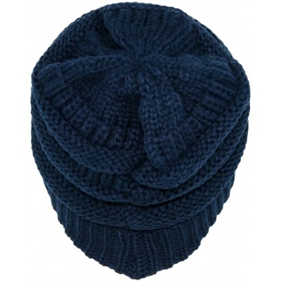 Skullies & Beanies Winter Warm Thick Cable Knit Slouchy Skull Beanie Cap Hat - Navy Blue - CQ126RND9JT $9.30