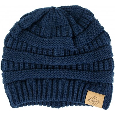 Skullies & Beanies Winter Warm Thick Cable Knit Slouchy Skull Beanie Cap Hat - Navy Blue - CQ126RND9JT $9.30