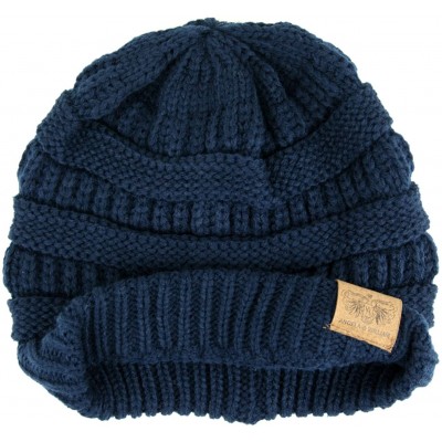 Skullies & Beanies Winter Warm Thick Cable Knit Slouchy Skull Beanie Cap Hat - Navy Blue - CQ126RND9JT $9.30
