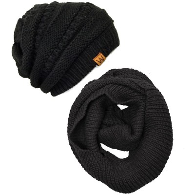 Skullies & Beanies Winter Warm Knitted Infinity Scarf and Beanie Hat - Black - CF12FLPTFP1 $33.91