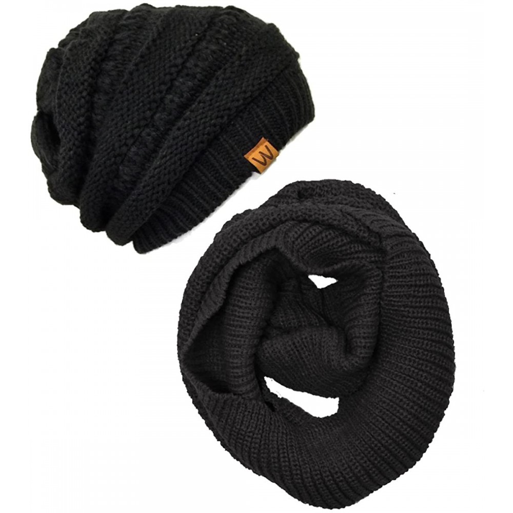 Skullies & Beanies Winter Warm Knitted Infinity Scarf and Beanie Hat - Black - CF12FLPTFP1 $12.92