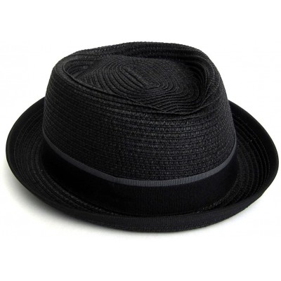 Fedoras Mens Summer Pork Pie Straw Hat - Black - CO12ESTMR65 $45.37