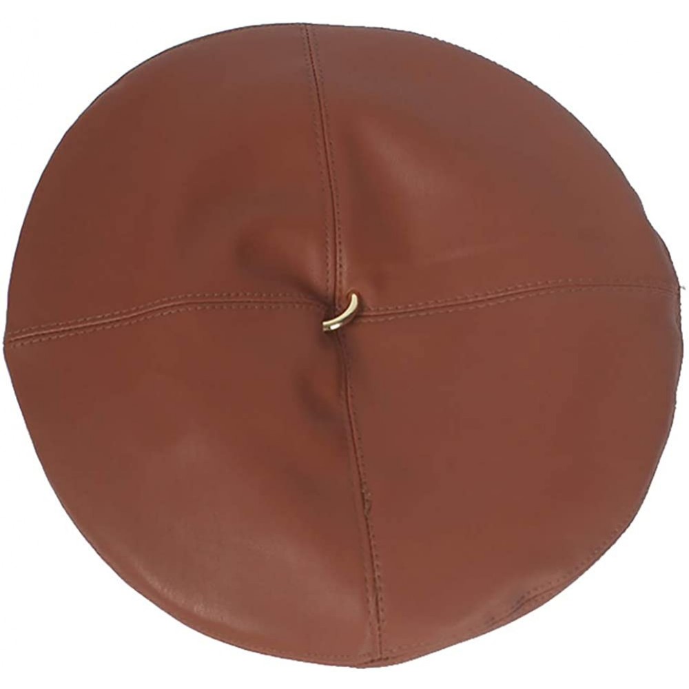 Berets PU Leather French Classic Beret Solid Color Beanie Cap Hat for Women Girls - Brown - C018XXY63RG $13.18