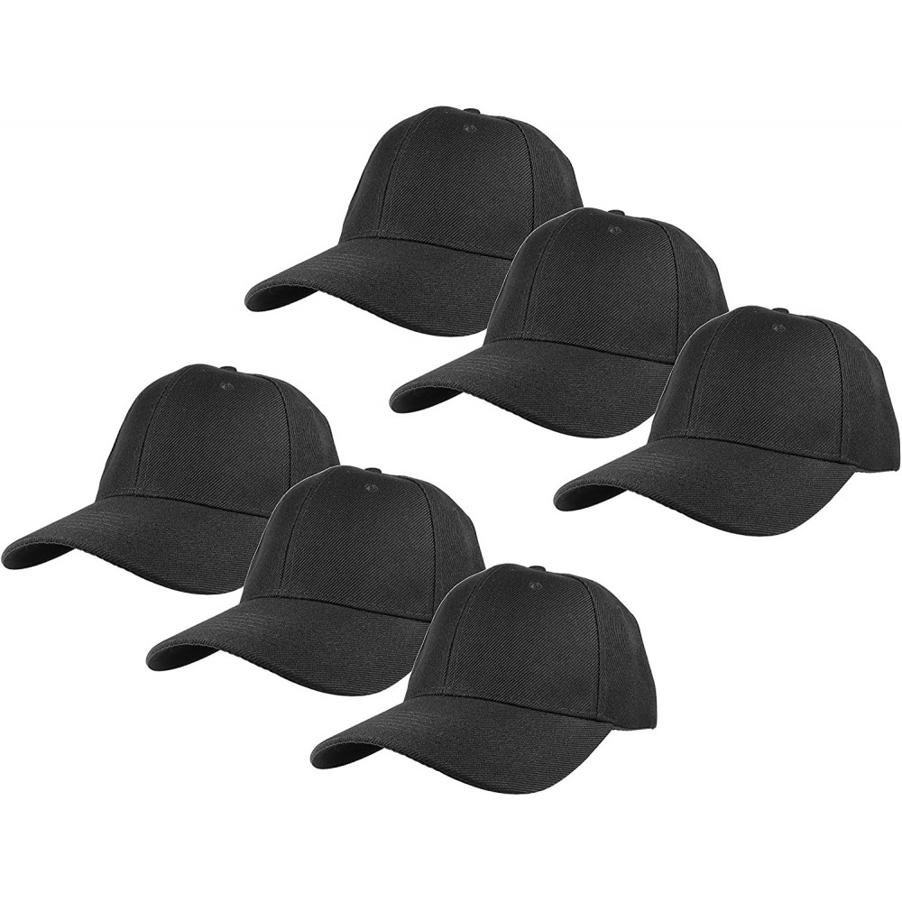 Baseball Caps Plain Blank Baseball Caps Adjustable Back Strap Wholesale Lot 6 Pack - Black - CA180Z8ZW3Z $17.82