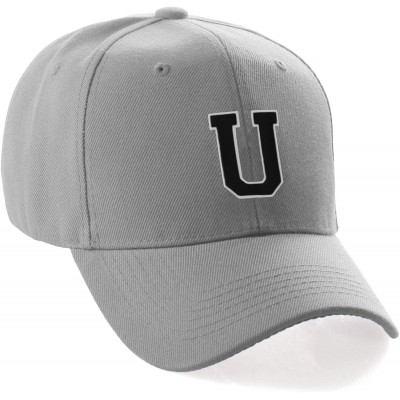 Baseball Caps Classic Baseball Hat Custom A to Z Initial Team Letter- Lt Gray Cap White Black - Letter U - CF18IDW577Y $11.74