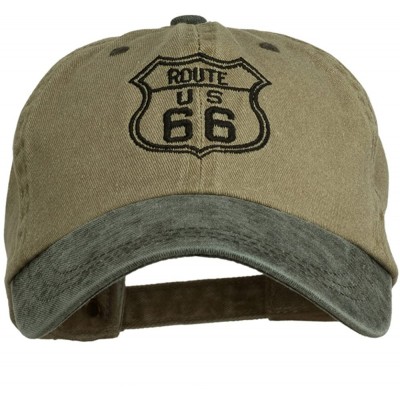 Baseball Caps US Route 66 Embroidered Pigment Dyed Washed Cap - Khaki Black - CY11ONZ19AT $24.53