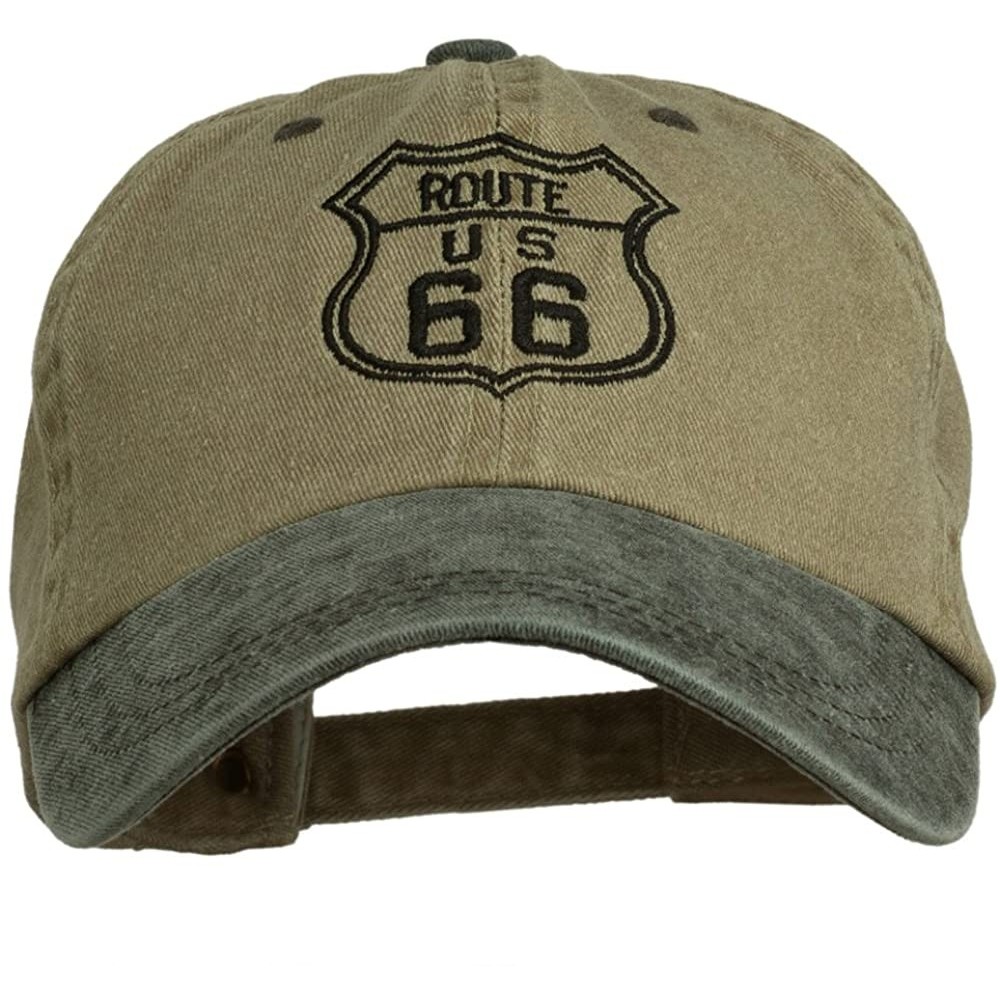 Baseball Caps US Route 66 Embroidered Pigment Dyed Washed Cap - Khaki Black - CY11ONZ19AT $24.53