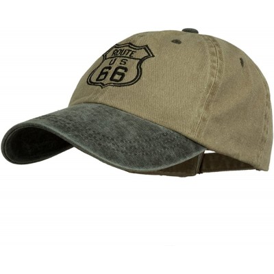 Baseball Caps US Route 66 Embroidered Pigment Dyed Washed Cap - Khaki Black - CY11ONZ19AT $24.53