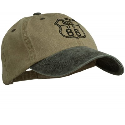 Baseball Caps US Route 66 Embroidered Pigment Dyed Washed Cap - Khaki Black - CY11ONZ19AT $24.53