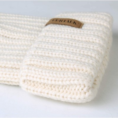 Skullies & Beanies Womens Winter Knitted Beanie Hat with Faux Fur Pom Fleece Lined Warm Beanie for Women - 04-beige - C318LZH...