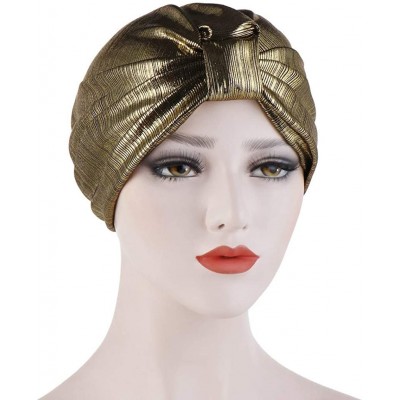 Skullies & Beanies Womens Muslim Floral Elastic Scarf Hat Stretch Turban Head Scarves Headwear Cancer Chemo - gold-1 - CU18UC...