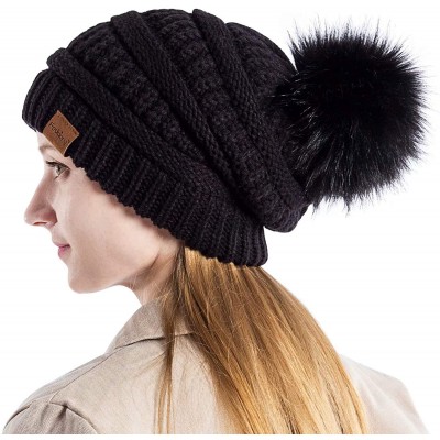 Skullies & Beanies Womens Winter Slouchy Beanie Hat- Knit Warm Fleece Lined Thick Thermal Soft Ski Cap with Pom Pom (Black) -...