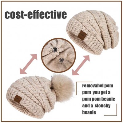 Skullies & Beanies Womens Winter Slouchy Beanie Hat- Knit Warm Fleece Lined Thick Thermal Soft Ski Cap with Pom Pom (Black) -...